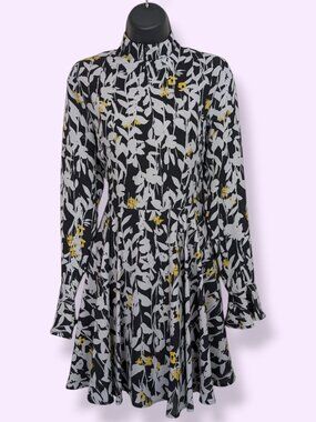 Guess Grey & Yellow Long Sleeve Floral Dress